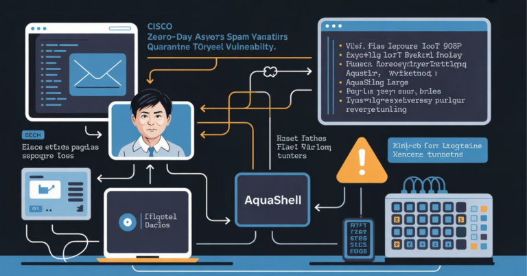 Cisco zero-day exploit diagram showing China hackers targeting AsyncOS Spam Quarantine vulnerability