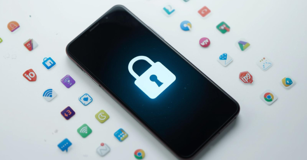 Android smartphone with padlock icon representing security and privacy