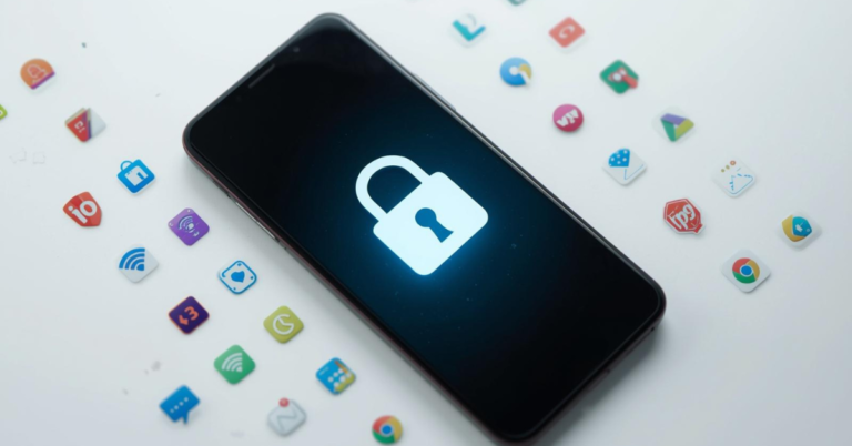 Android smartphone with padlock icon representing security and privacy